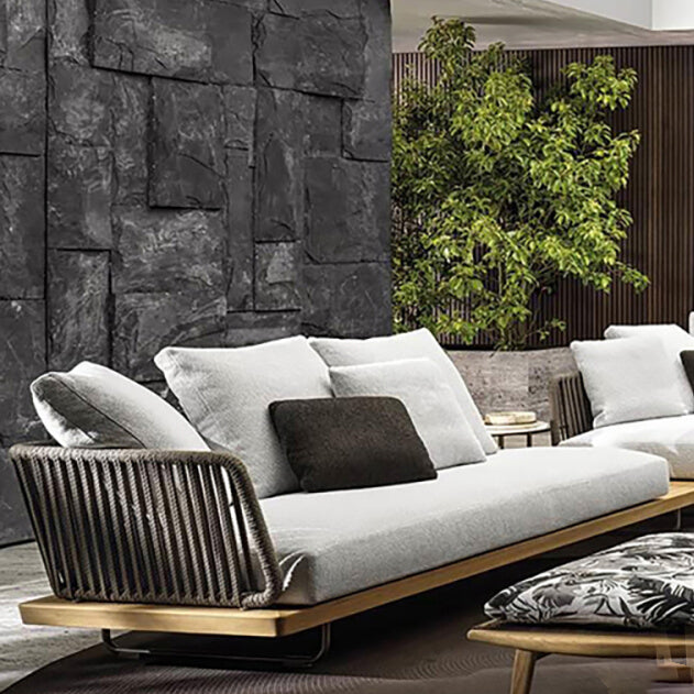 Contemporary Wood Frame Outdoor Sofa Water Resistant Patio Sofa