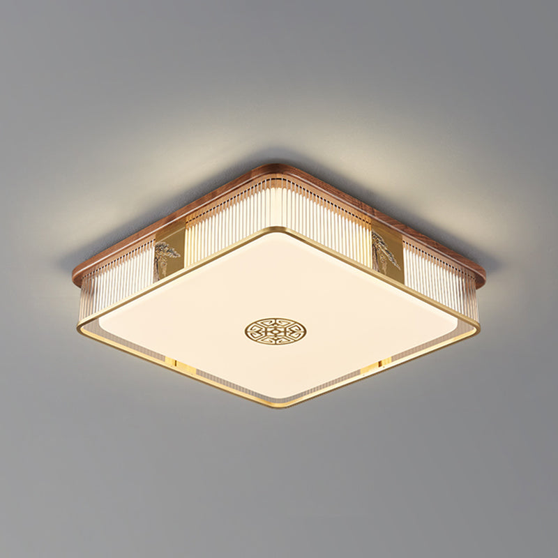 Wood LED Flush Mount Geometric Shape Modern Ceiling Light with Acrylic Shade for Bedroom