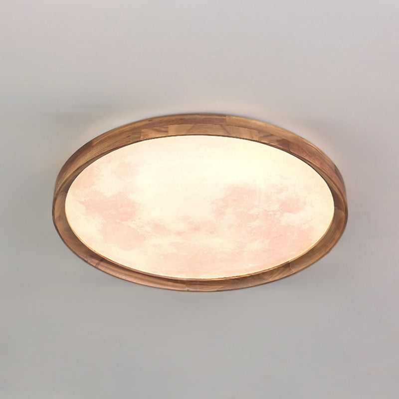 Modern Wood Flush Mount Circle Shape LED Ceiling Light with Acrylic Shade for Living Room