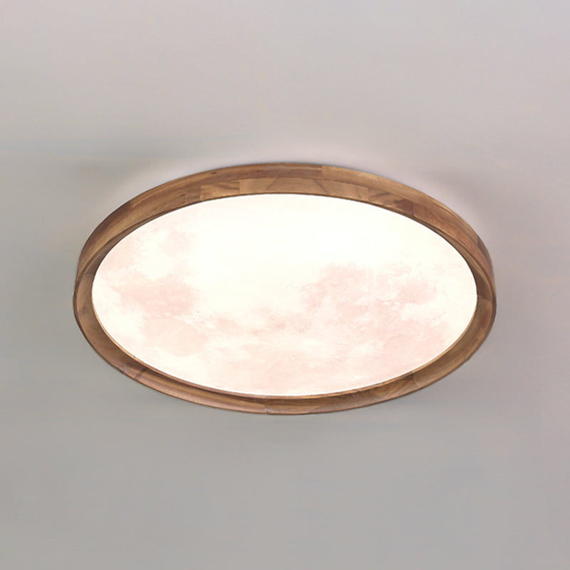 Modern Wood Flush Mount Circle Shape LED Ceiling Light with Acrylic Shade for Living Room