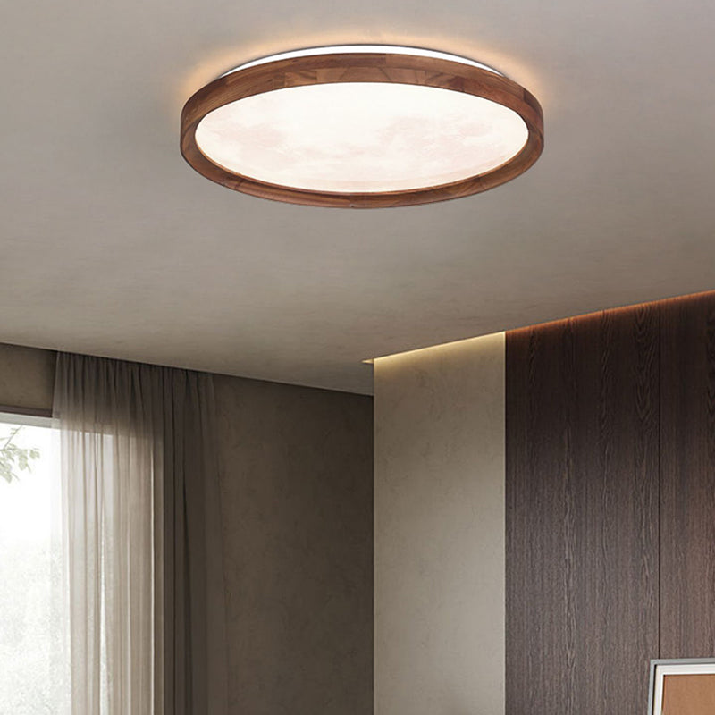 Modern Wood Flush Mount Circle Shape LED Ceiling Light with Acrylic Shade for Living Room