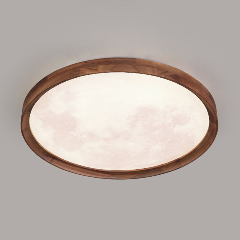 Modern Wood Flush Mount Circle Shape LED Ceiling Light with Acrylic Shade for Living Room