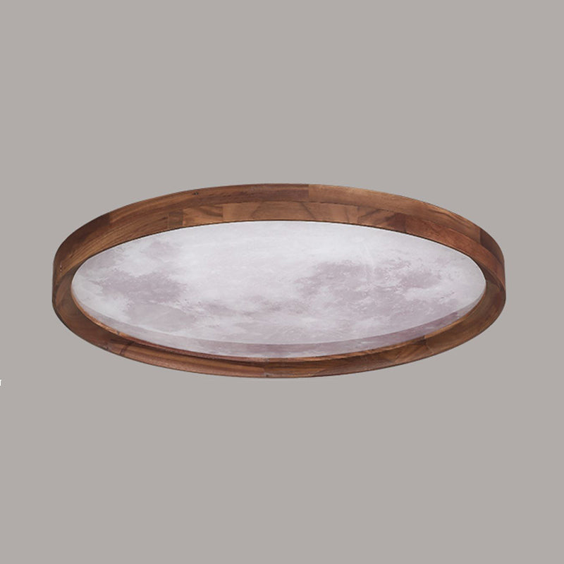 Modern Wood Flush Mount Circle Shape LED Ceiling Light with Acrylic Shade for Living Room