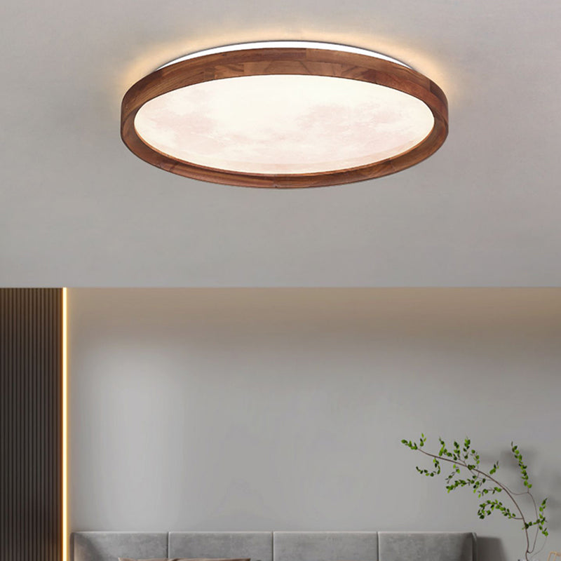 Modern Wood Flush Mount Circle Shape LED Ceiling Light with Acrylic Shade for Living Room