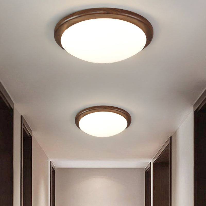 Modern Wood LED Flush Mount Circle Shape Ceiling Light with Acrylic Shade for Living Room