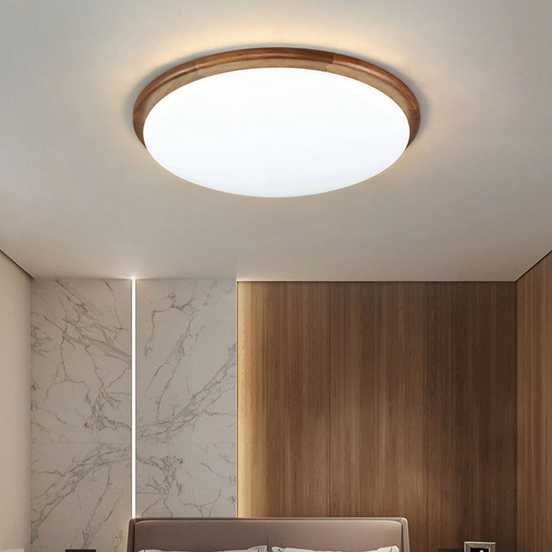 Modern Wood LED Flush Mount Circle Shape Ceiling Light with Acrylic Shade for Living Room