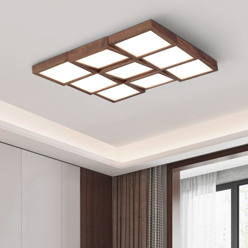 LED Wood Flush Mount Geometric Shape Modern Ceiling Light with Acrylic Shade for Bedroom