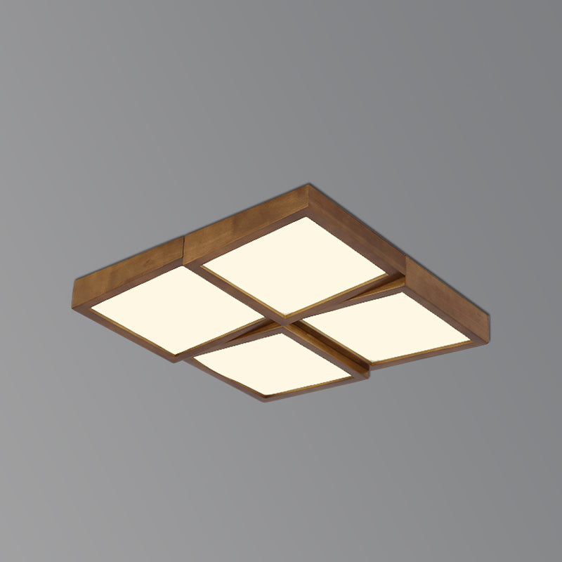 LED Wood Flush Mount Geometric Shape Modern Ceiling Light with Acrylic Shade for Bedroom