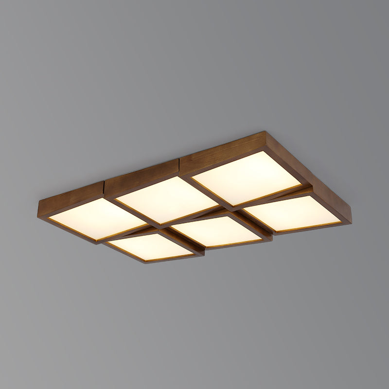 LED Wood Flush Mount Geometric Shape Modern Ceiling Light with Acrylic Shade for Bedroom