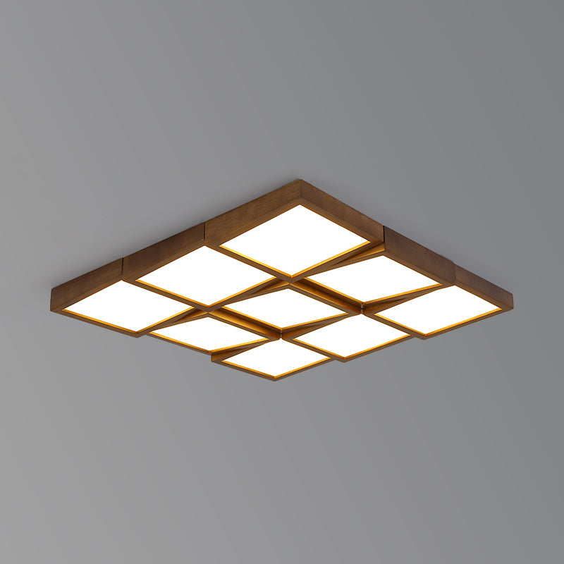 LED Wood Flush Mount Geometric Shape Modern Ceiling Light with Acrylic Shade for Bedroom