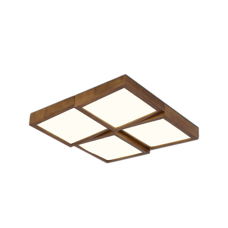 LED Wood Flush Mount Geometric Shape Modern Ceiling Light with Acrylic Shade for Bedroom