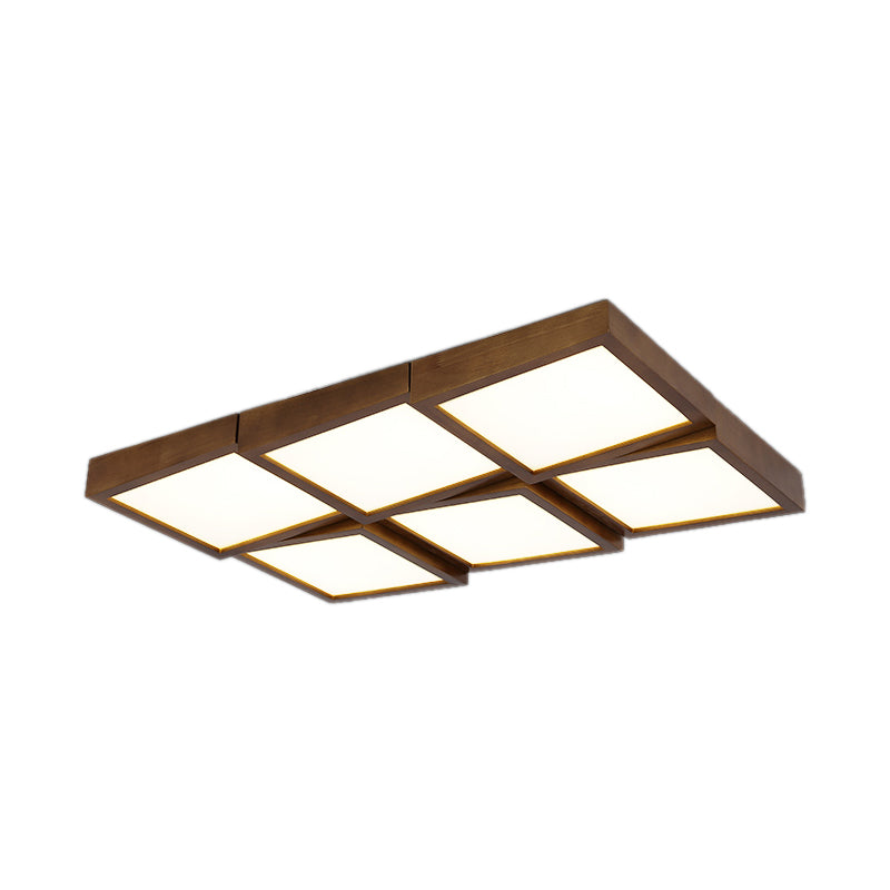 LED Wood Flush Mount Geometric Shape Modern Ceiling Light with Acrylic Shade for Bedroom