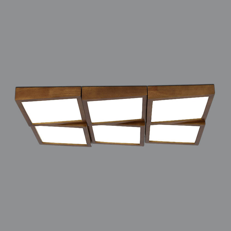 LED Wood Flush Mount Geometric Shape Modern Ceiling Light with Acrylic Shade for Bedroom