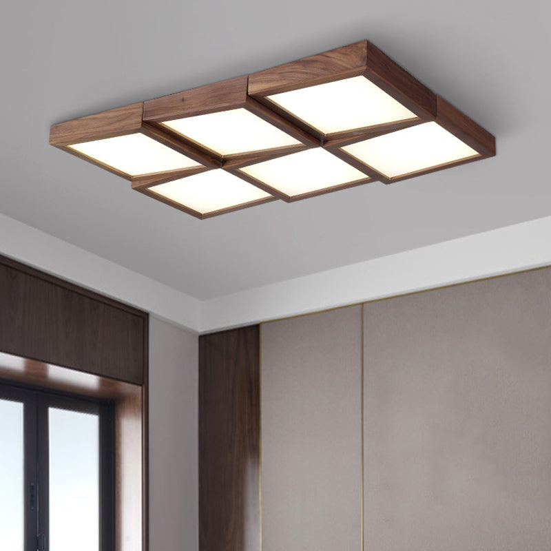 LED Wood Flush Mount Geometric Shape Modern Ceiling Light with Acrylic Shade for Bedroom