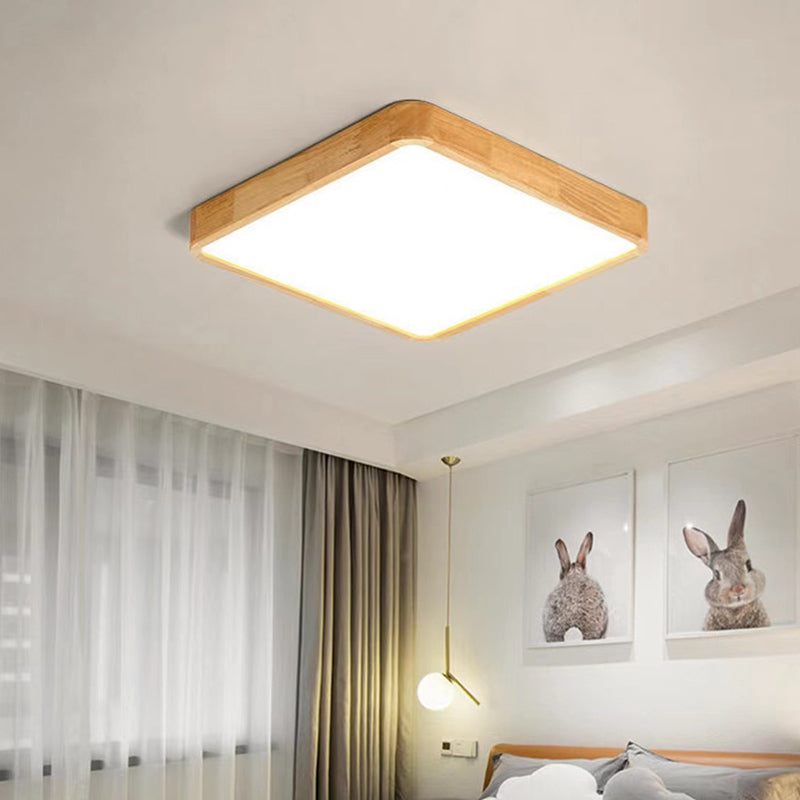 Geometric Shape Wood Flush Light Modern Style 1-Light Flush Mount Ceiling Lights in Brown