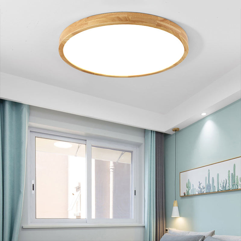 Geometric Shape Wood Flush Light Modern Style 1-Light Flush Mount Ceiling Lights in Brown