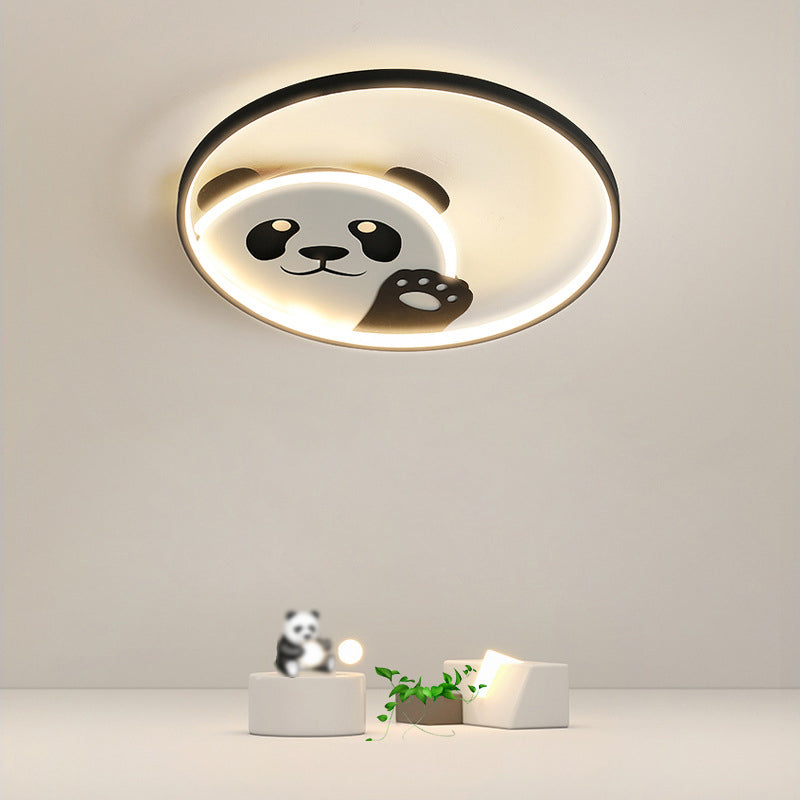 Panda Shape Metal Flush Light Kid Style 2 Lights Flush Mount Ceiling Lights in Black