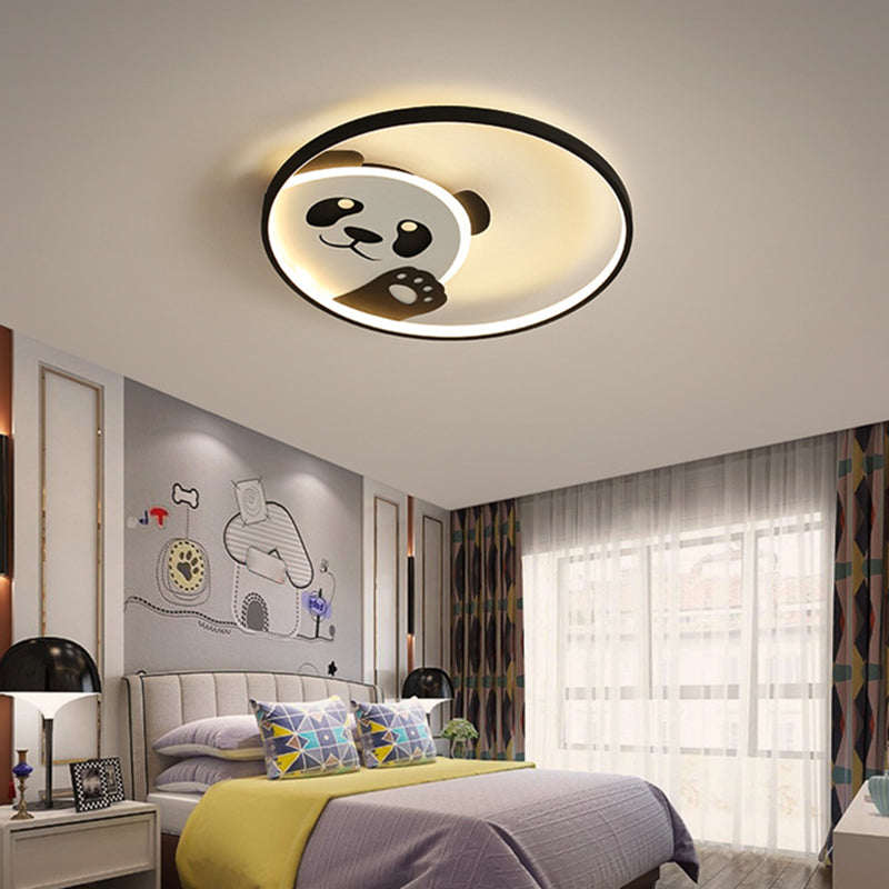 Panda Shape Metal Flush Light Kid Style 2 Lights Flush Mount Ceiling Lights in Black