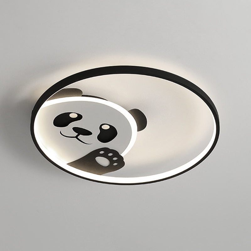 Panda Shape Metal Flush Light Kid Style 2 Lights Flush Mount Ceiling Lights in Black