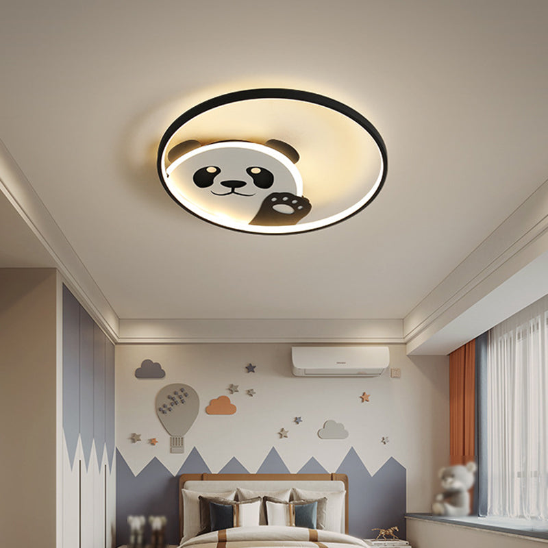 Panda Shape Metal Flush Light Kid Style 2 Lights Flush Mount Ceiling Lights in Black