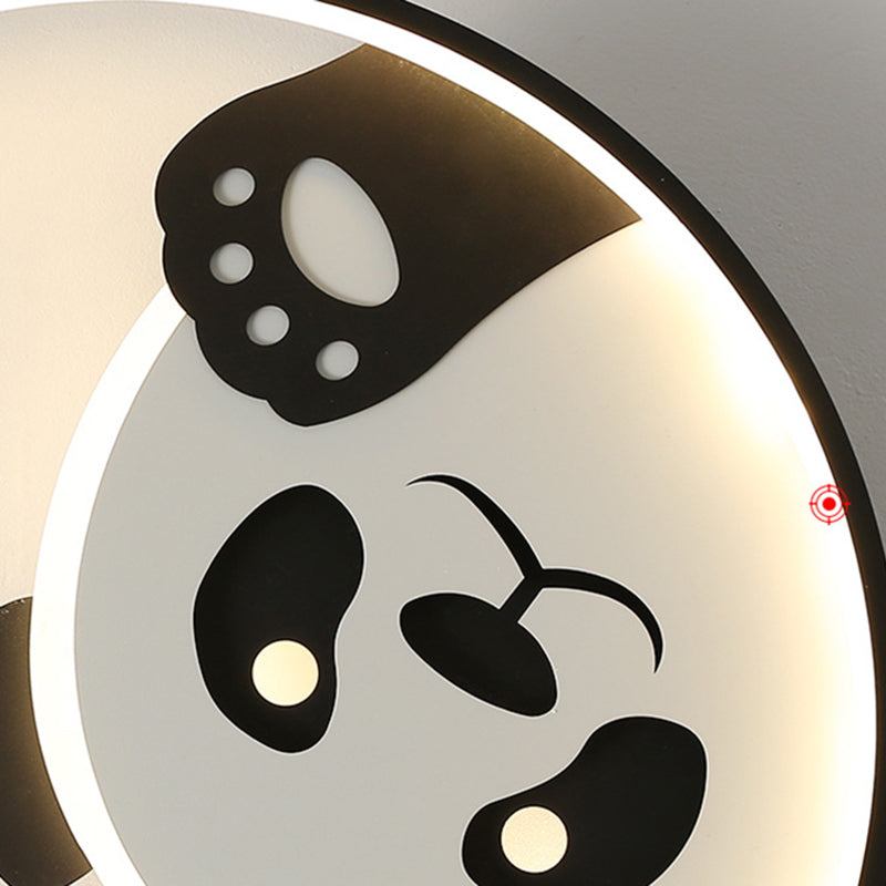 Panda Shape Metal Flush Light Kid Style 2 Lights Flush Mount Ceiling Lights in Black