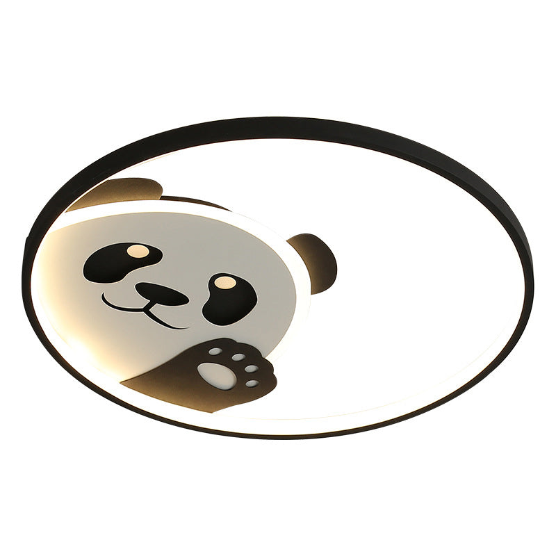 Panda Shape Metal Flush Light Kid Style 2 Lights Flush Mount Ceiling Lights in Black