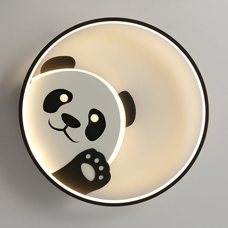 Panda Shape Metal Flush Light Kid Style 2 Lights Flush Mount Ceiling Lights in Black