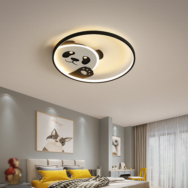 Panda Shape Metal Flush Light Kid Style 2 Lights Flush Mount Ceiling Lights in Black