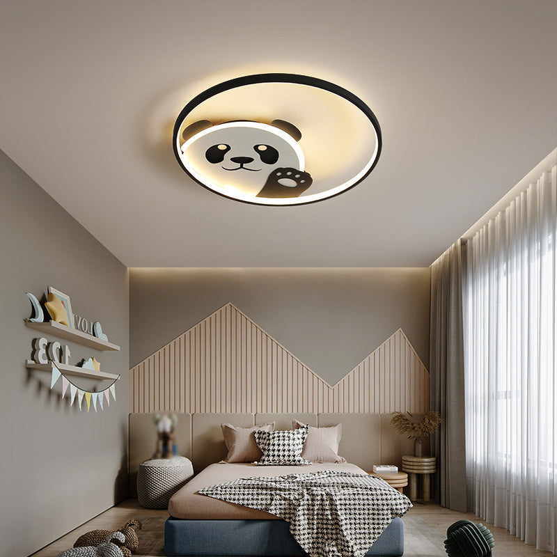 Panda Shape Metal Flush Light Kid Style 2 Lights Flush Mount Ceiling Lights in Black