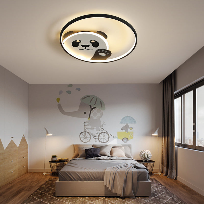 Panda Shape Metal Flush Light Kid Style 2 Lights Flush Mount Ceiling Lights in Black