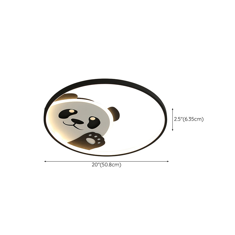 Panda Shape Metal Flush Light Kid Style 2 Lights Flush Mount Ceiling Lights in Black