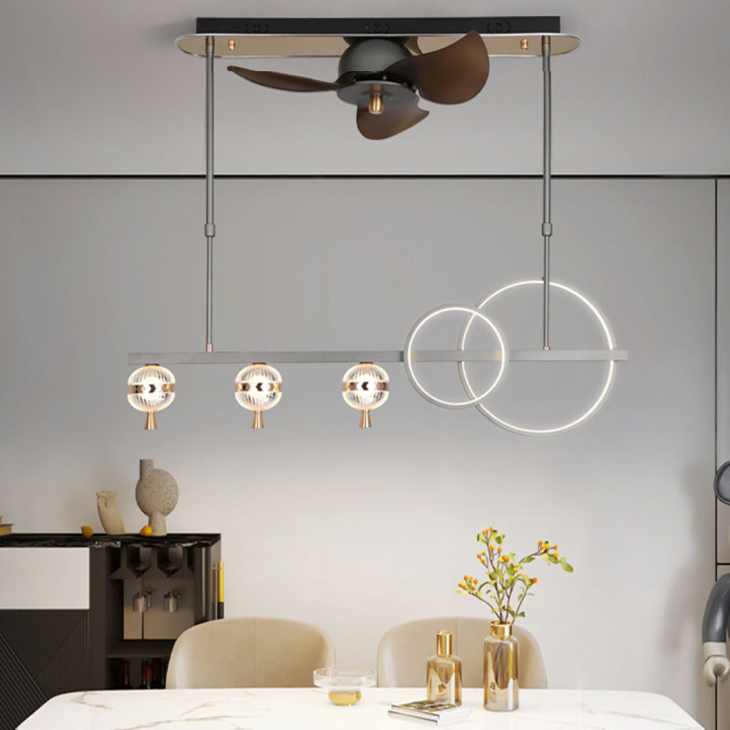 Contemporary Fan Light Linear Metal LED Ceiling Fan Light Fixture