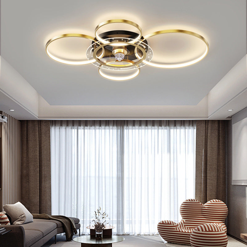 Modernism Golden 4-Light Ceiling Fan Lamp LED Ceiling Fan Light for Living Room