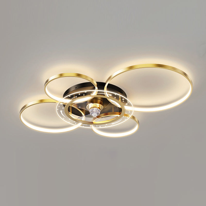 Modernism Golden 4-Light Ceiling Fan Lamp LED Ceiling Fan Light for Living Room