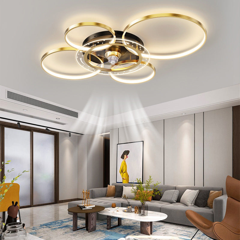 Modernism Golden 4-Light Ceiling Fan Lamp LED Ceiling Fan Light for Living Room