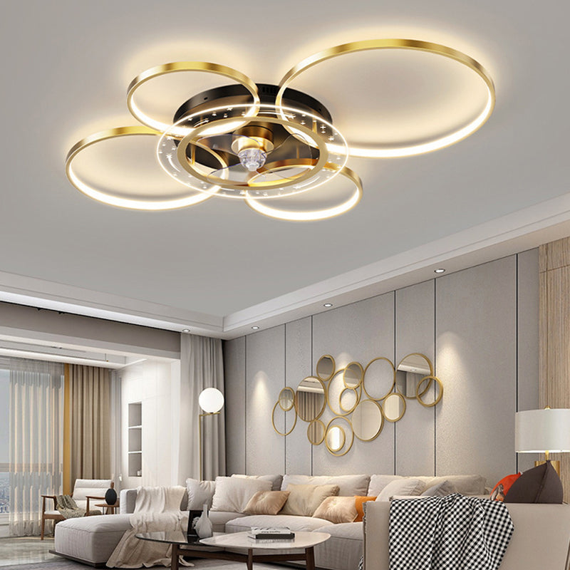 Modernism Golden 4-Light Ceiling Fan Lamp LED Ceiling Fan Light for Living Room