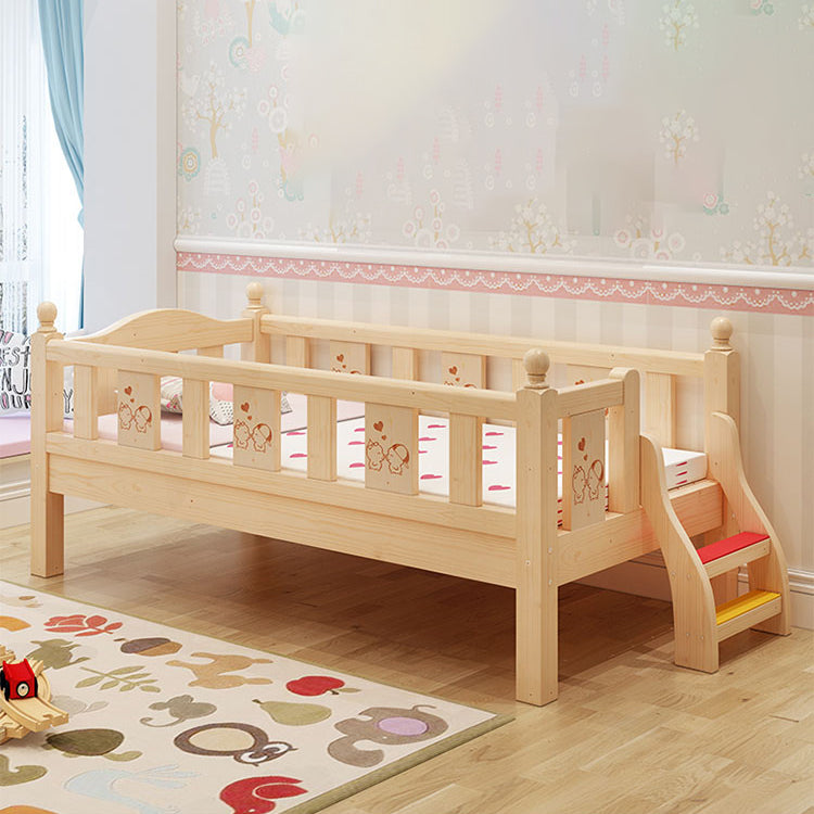 Traditional Style Solid Wood Baby Crib with Guardrail and Mattress