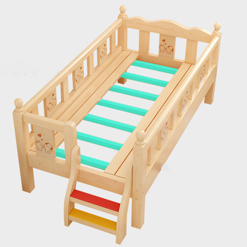 Traditional Style Solid Wood Baby Crib with Guardrail and Mattress