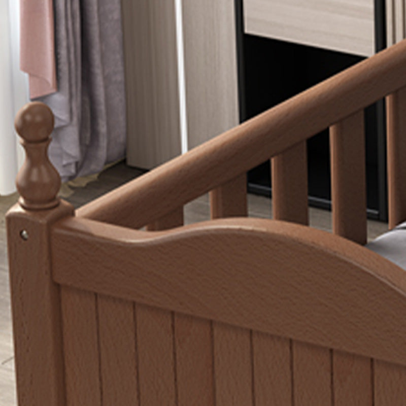 Walnut Color Baby Crib Traditional Beech Nursery Bed with Guardrails