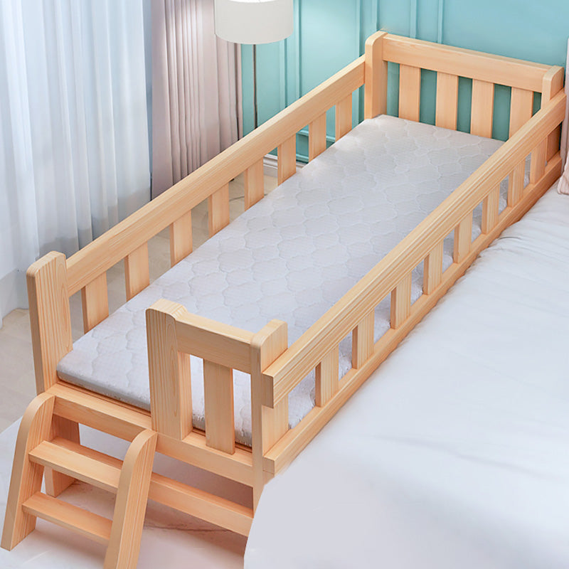 Washed Natural Wood Baby Crib Modern Nursery Crib with Guardrail