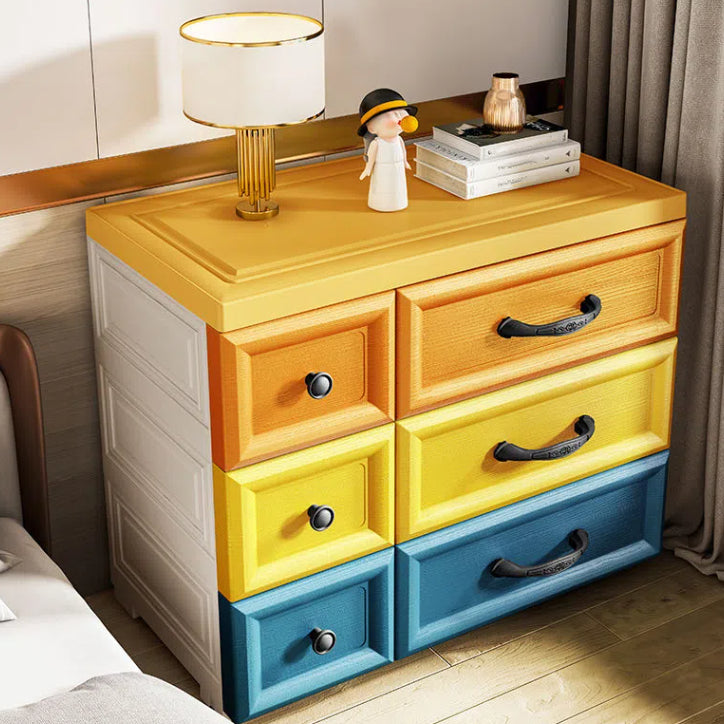 Ultra Modern Plastic Kids Nightstand with Drawers and Legs for Bedroom