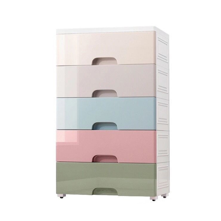 Nordic Plastic Vertical Kids Nightstand with 5 Drawers for Home