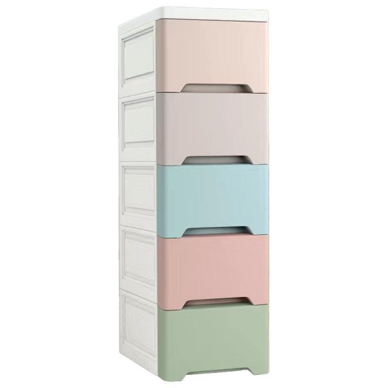 Nordic Plastic Vertical Kids Nightstand with 5 Drawers for Home