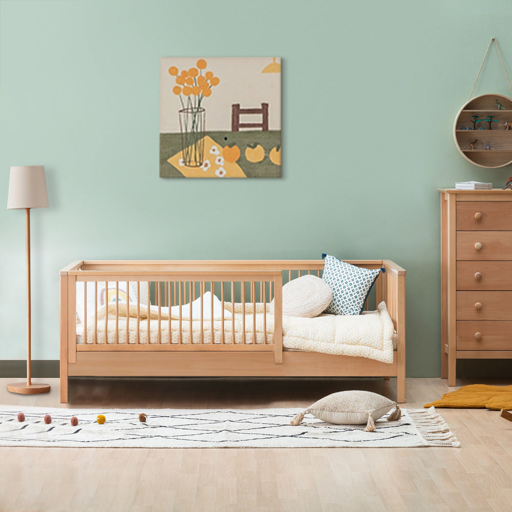 Contemporary Solid Wood Nursery Crib with Guardrail for Bedroom