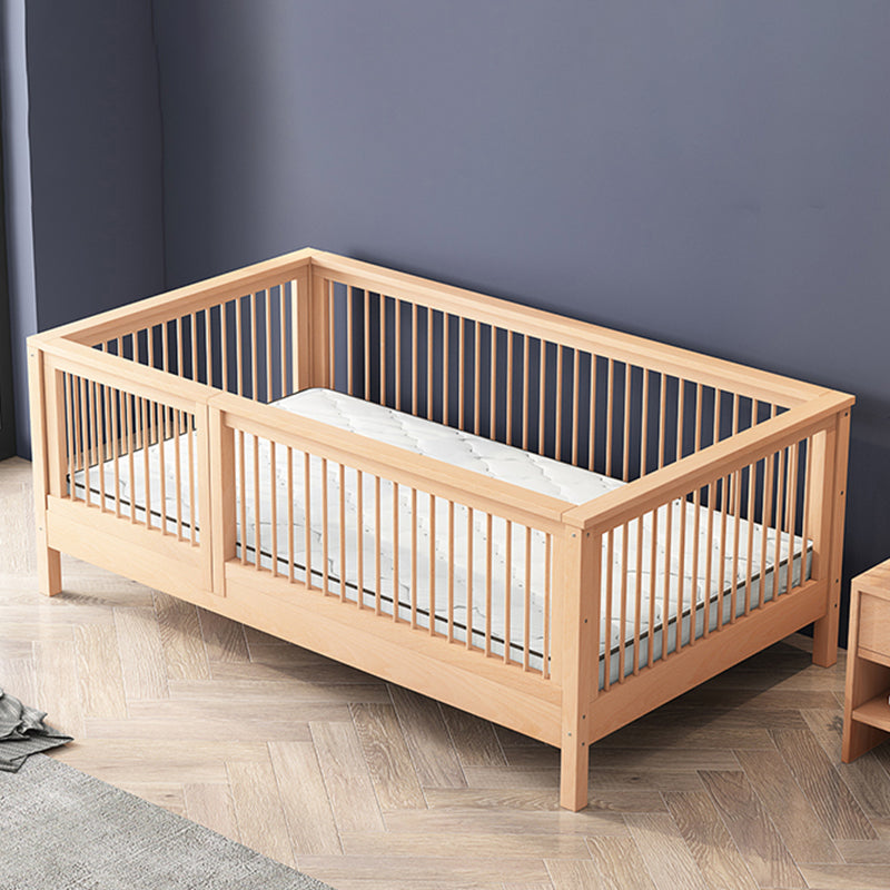 Contemporary Solid Wood Nursery Crib with Guardrail for Bedroom