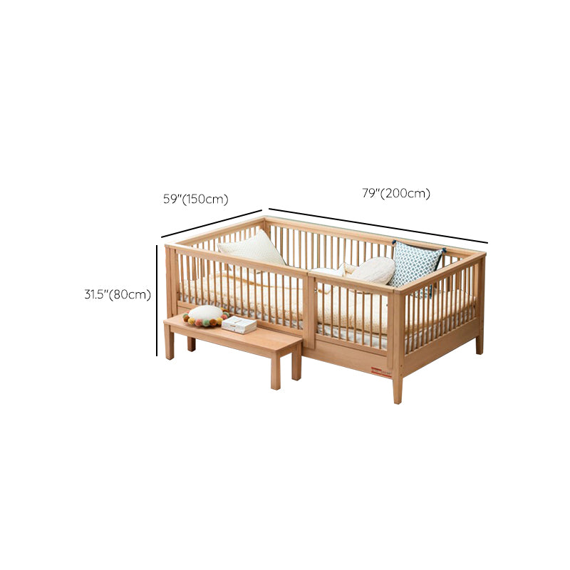 Contemporary Solid Wood Nursery Crib with Guardrail for Bedroom