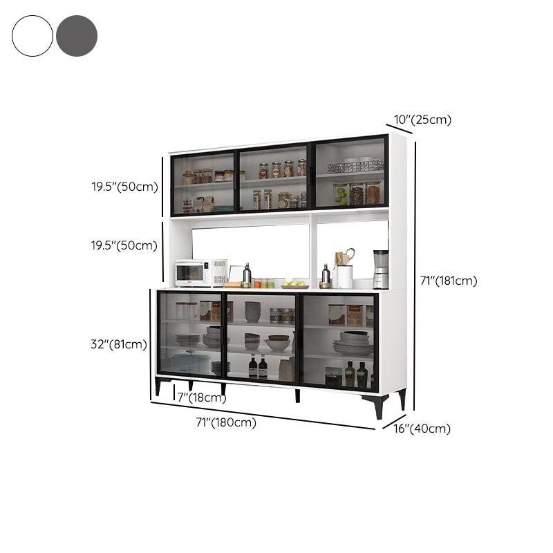 Contemporary Buffet Table Glass Doors Faux Wood Buffet Stand with Doors for Kitchen