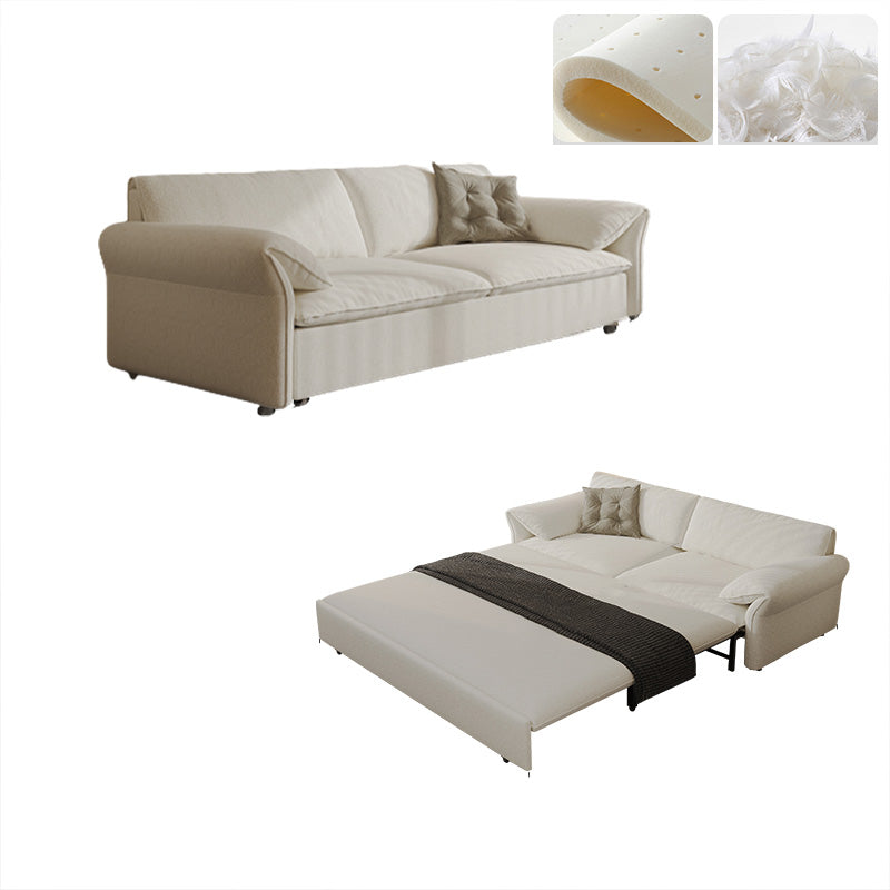 Galm White Wool Futon Sofa Bed with Solid Wood Box and Pillow Top Arms