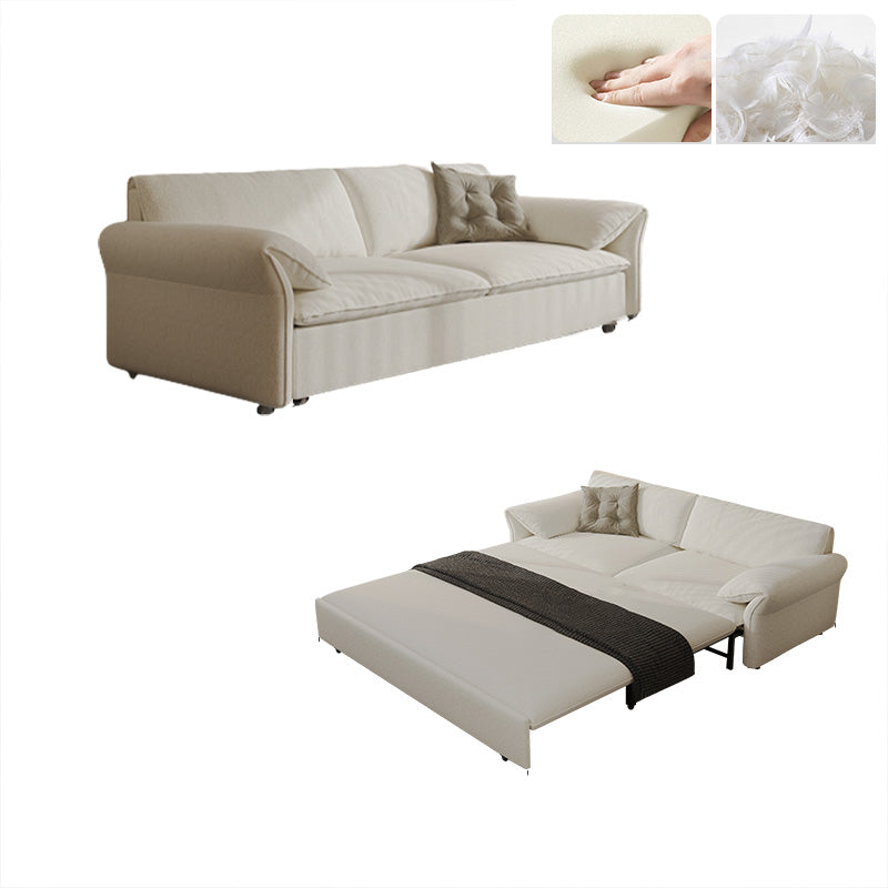 Galm White Wool Futon Sofa Bed with Solid Wood Box and Pillow Top Arms