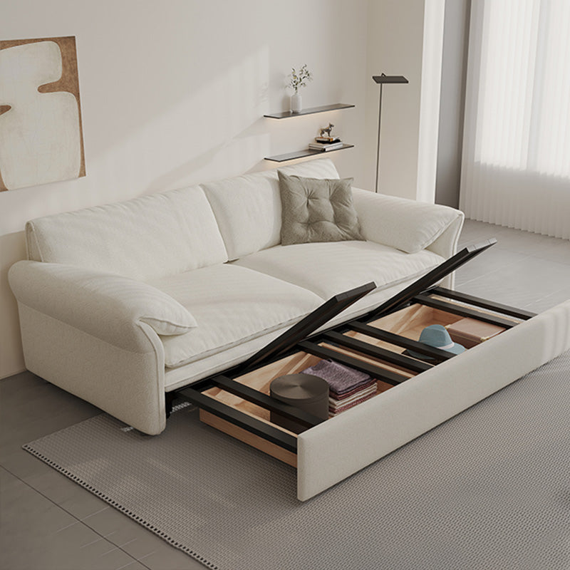 Galm White Wool Futon Sofa Bed with Solid Wood Box and Pillow Top Arms